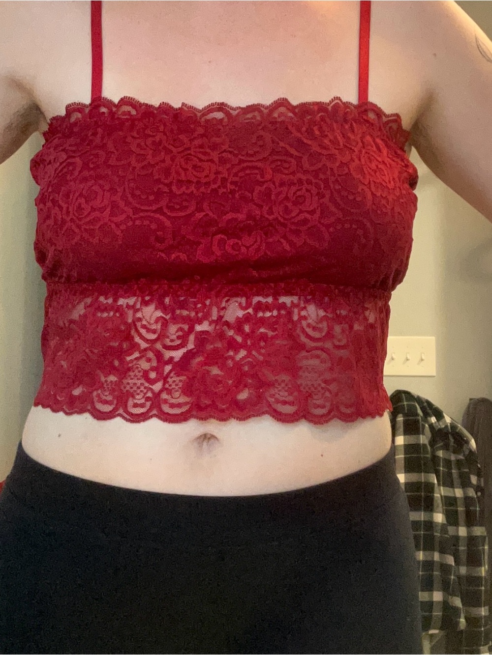 Lace Cropped Cami Tank Top - Red